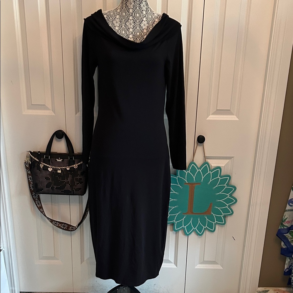 bobi Los Angeles Classic Black Long Sleeve Dress with cowl neckline